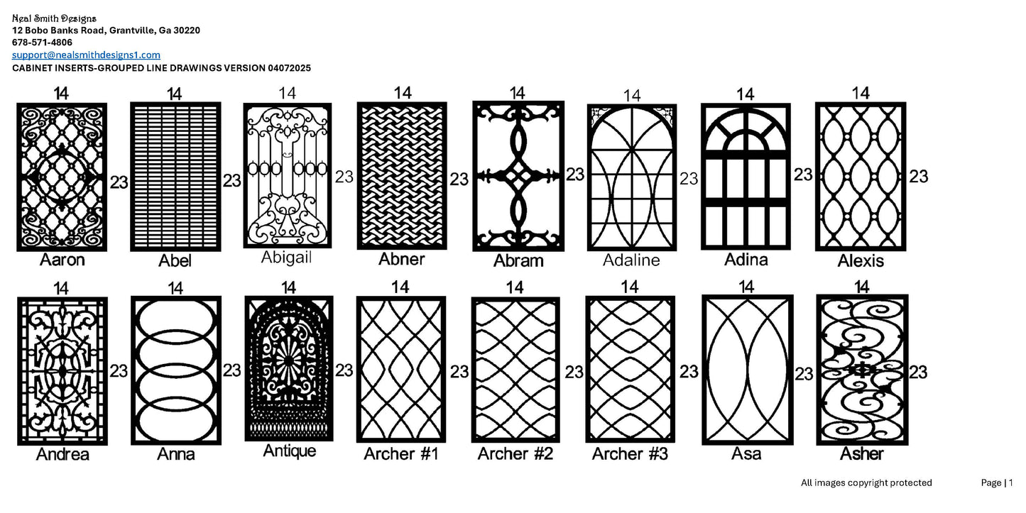 All Cabinet Door Insert Line Drawings