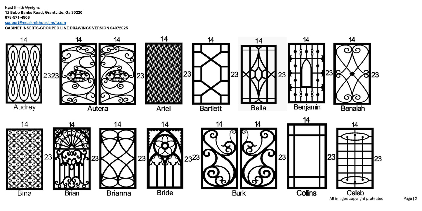 All Cabinet Door Insert Line Drawings