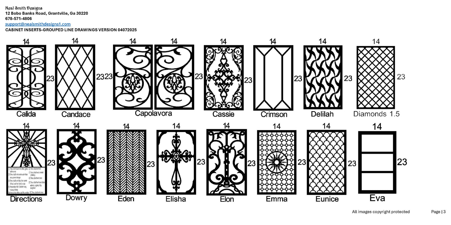 All Cabinet Door Insert Line Drawings