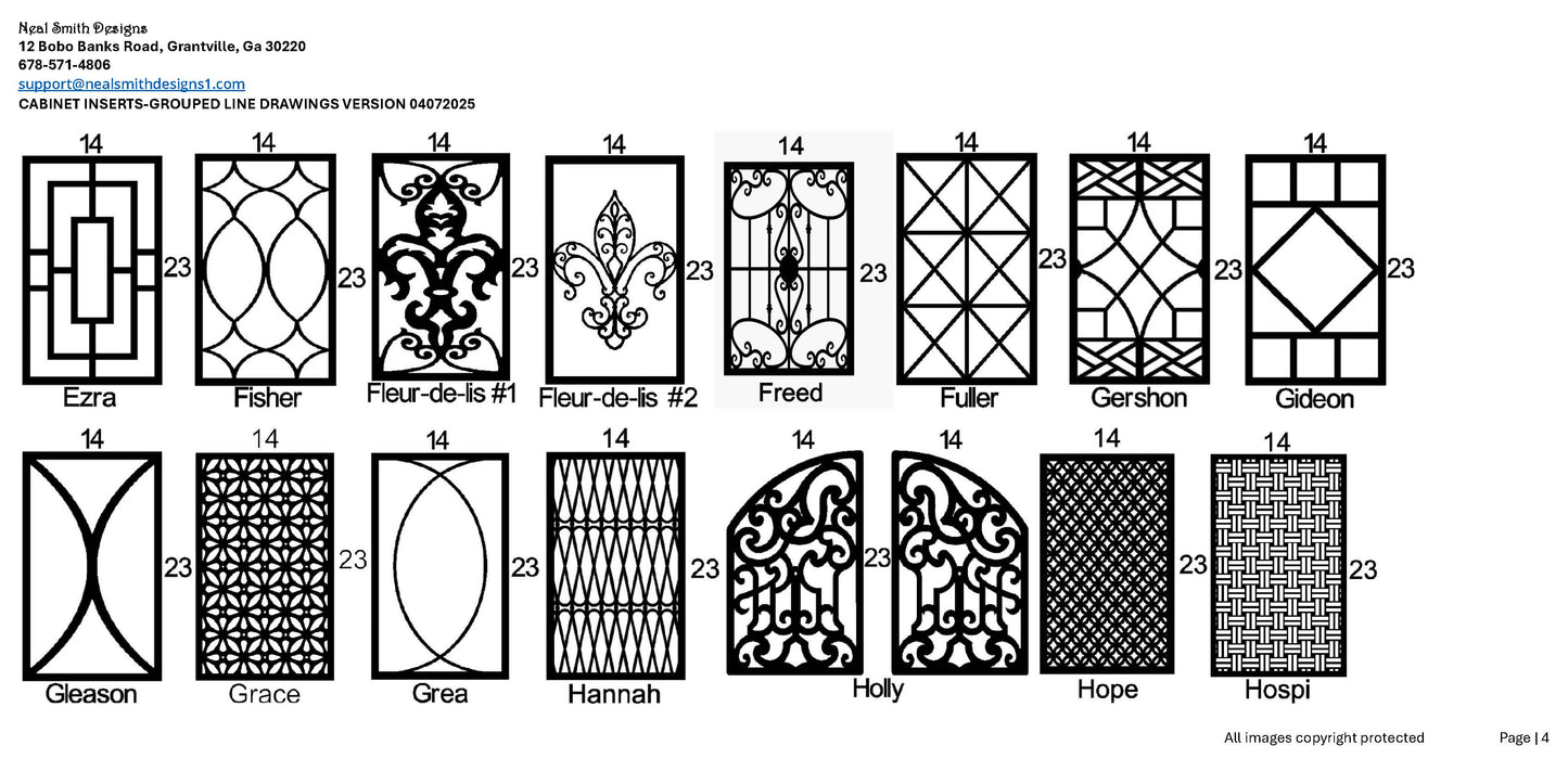 All Cabinet Door Insert Line Drawings