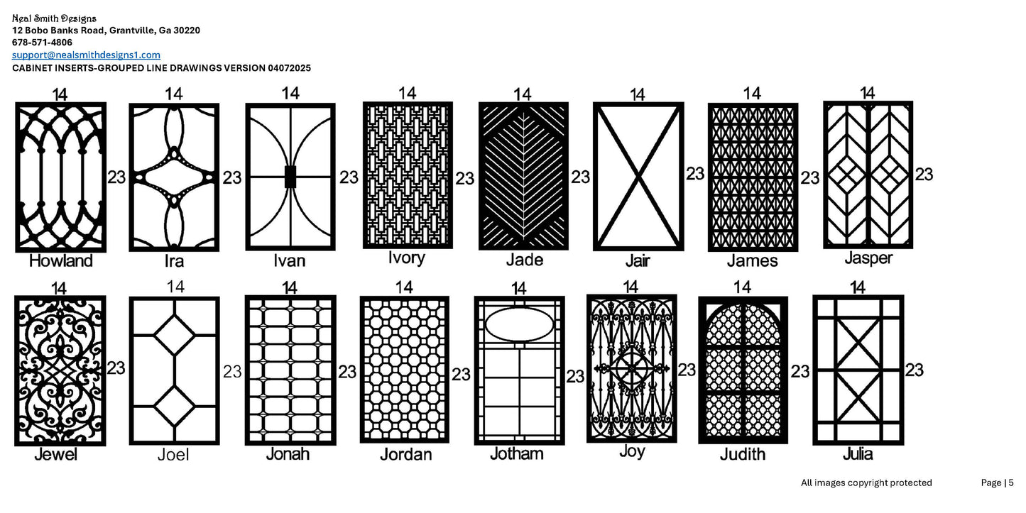 All Cabinet Door Insert Line Drawings