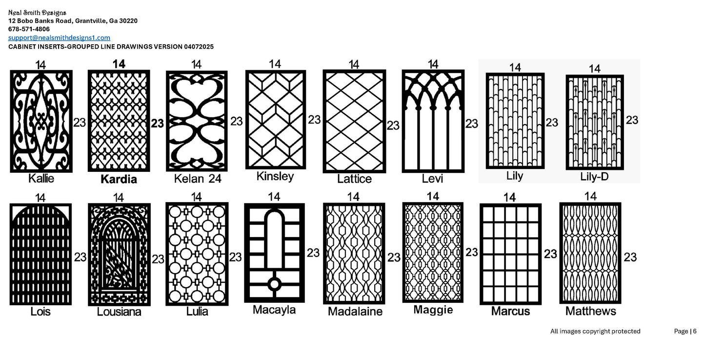 All Cabinet Door Insert Line Drawings