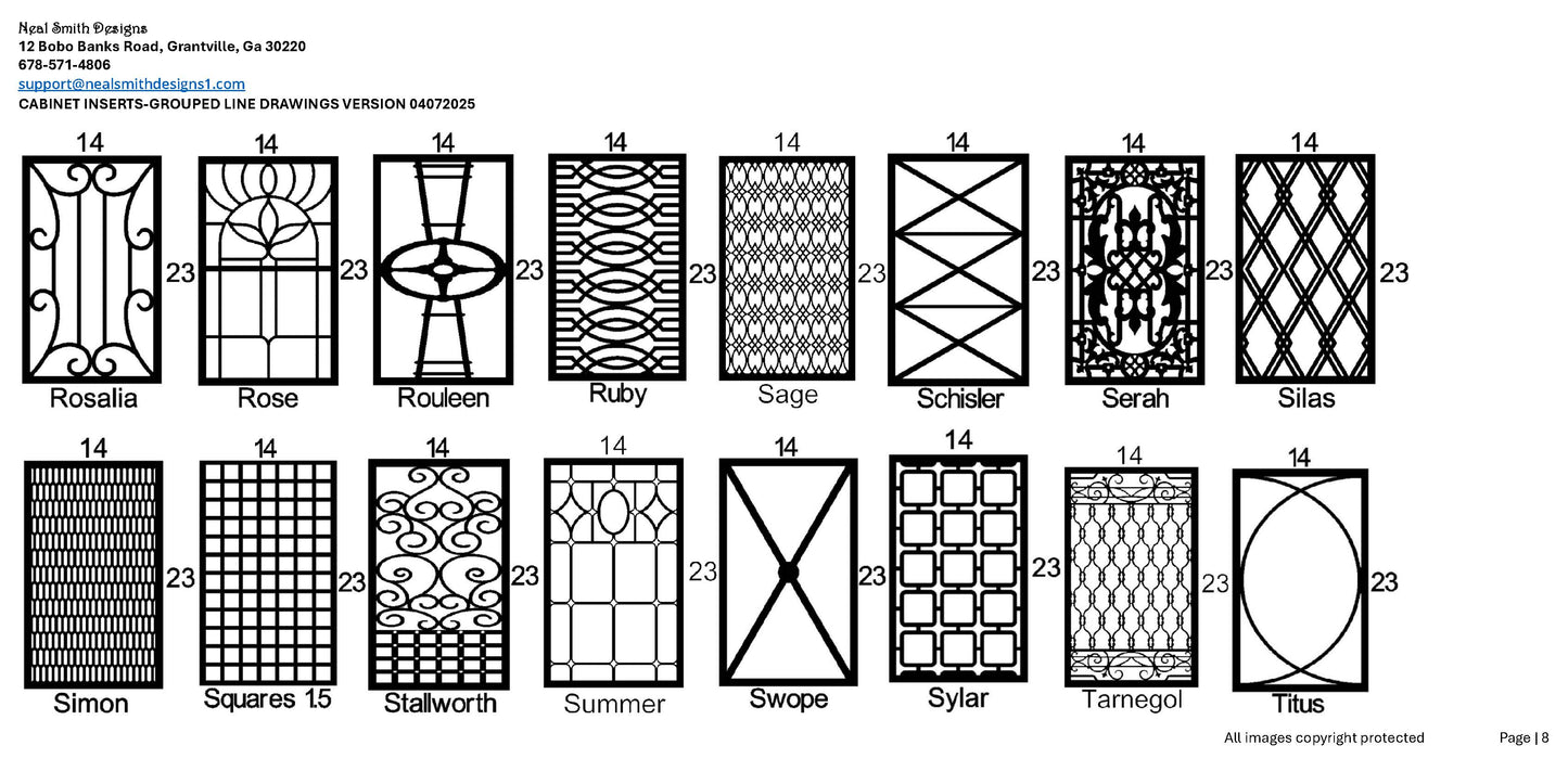 All Cabinet Door Insert Line Drawings