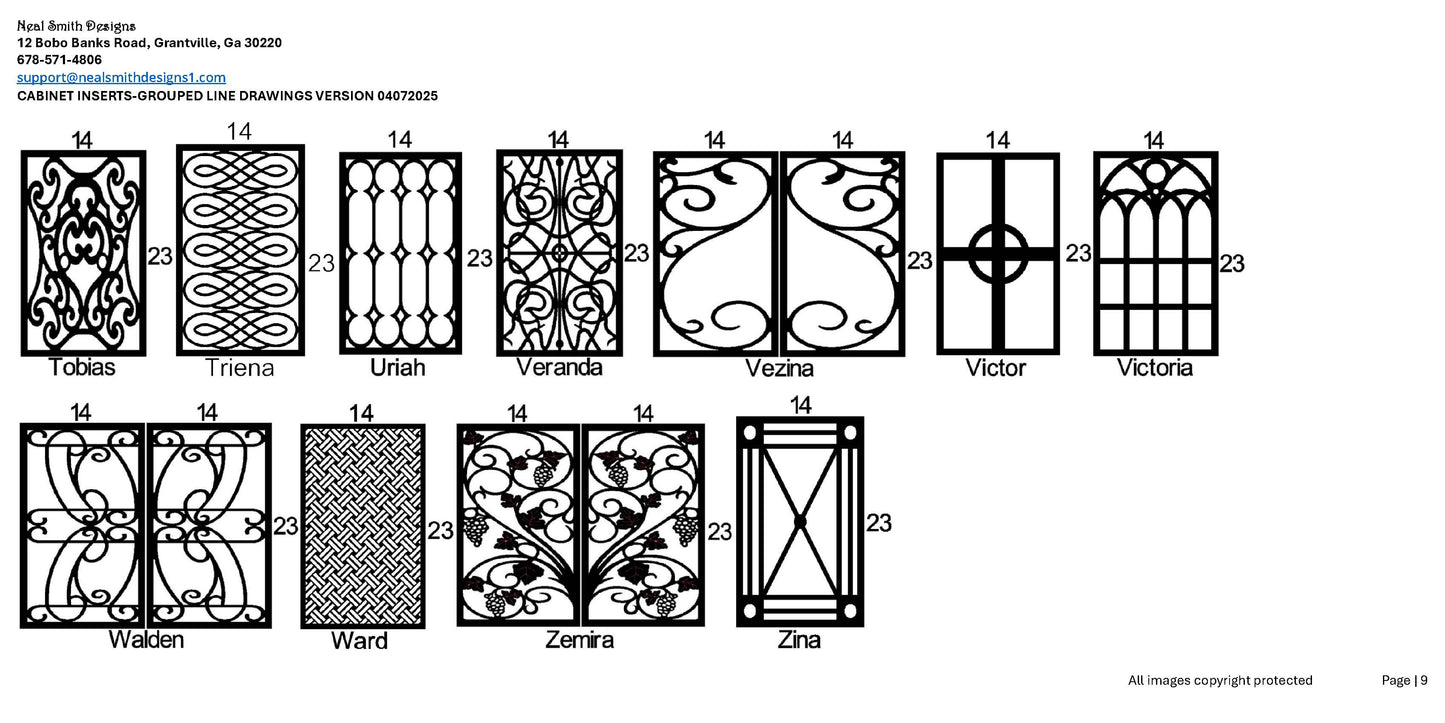 All Cabinet Door Insert Line Drawings