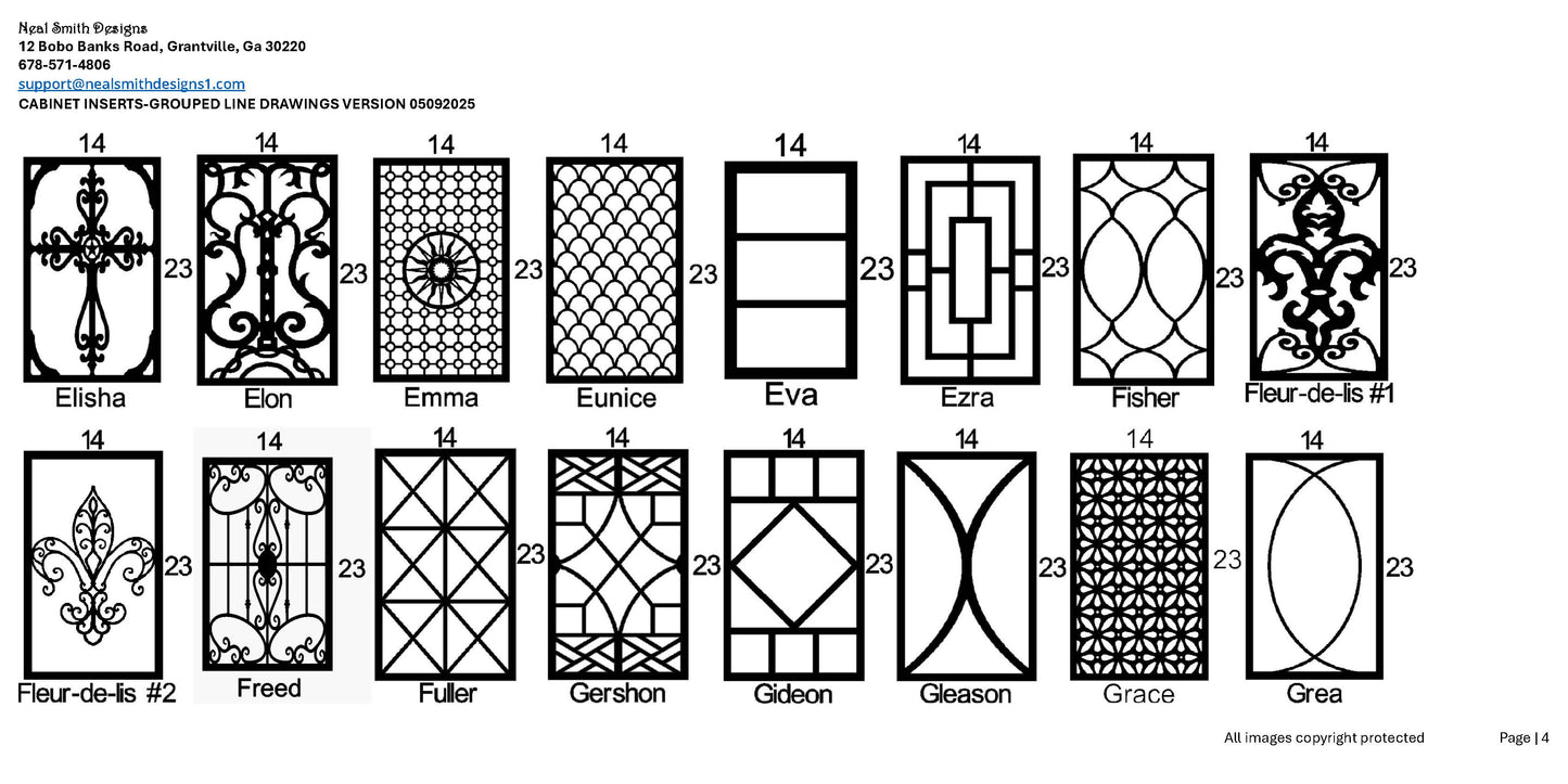 All Cabinet Door Insert Line Drawings