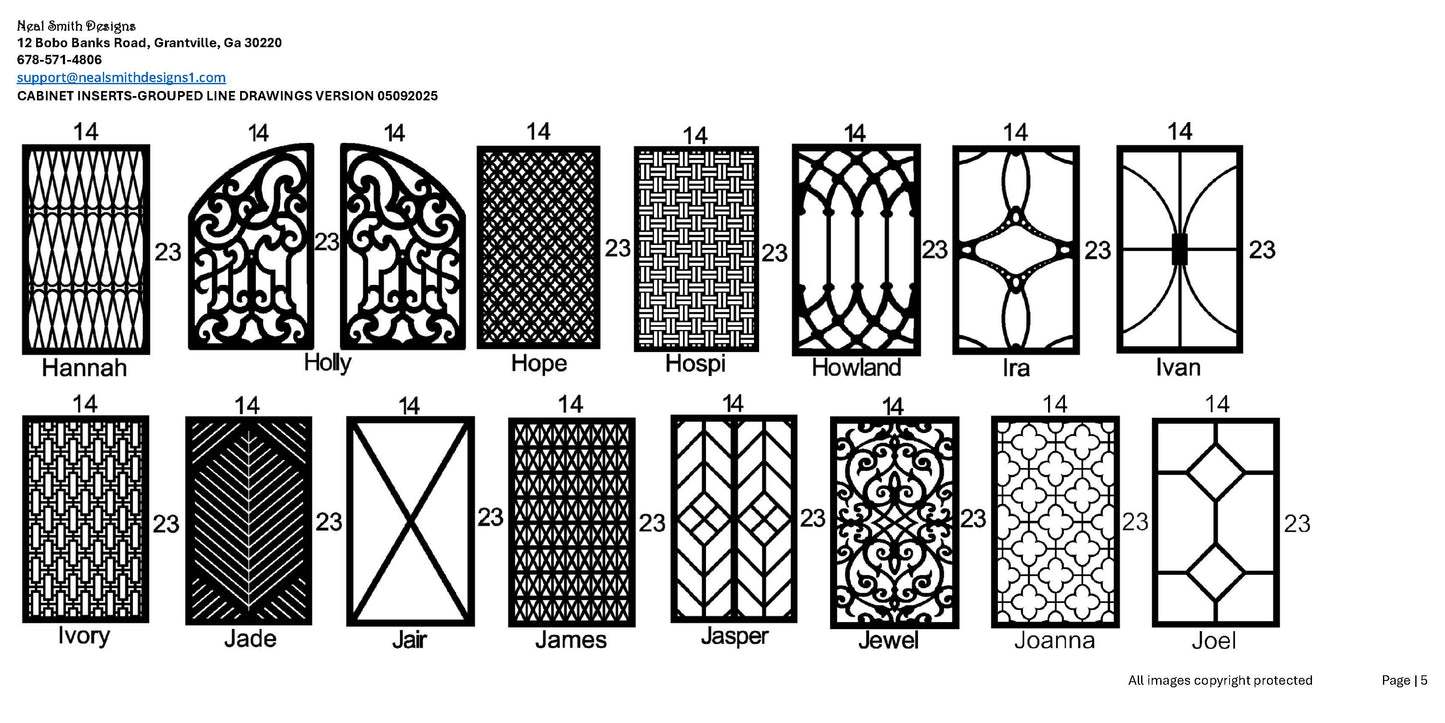 All Cabinet Door Insert Line Drawings