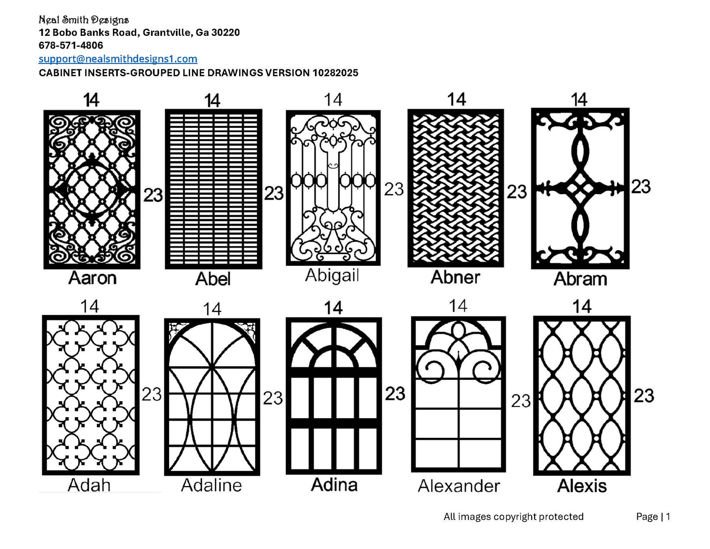 All Cabinet Door Insert Line Drawings