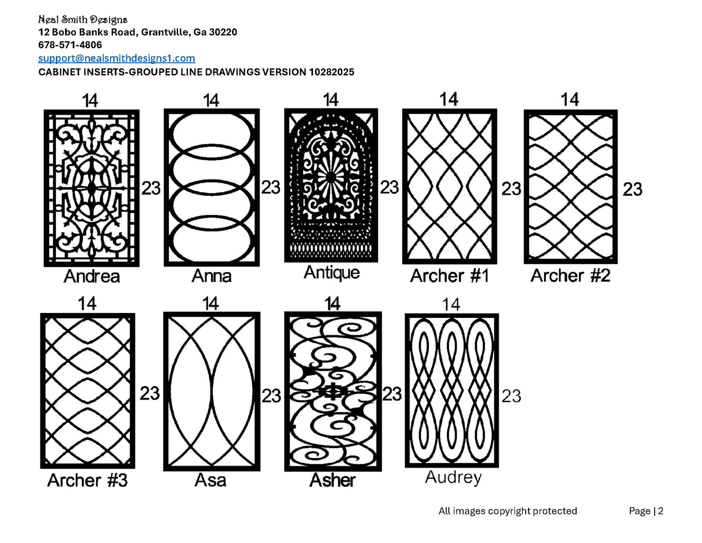 All Cabinet Door Insert Line Drawings