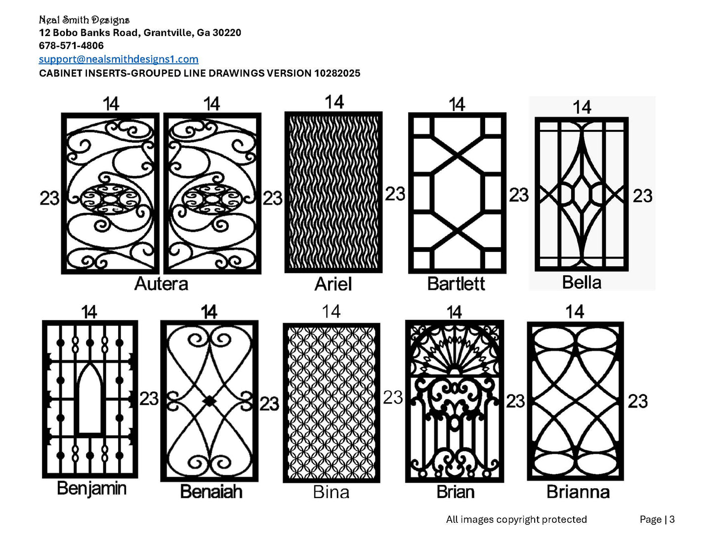 All Cabinet Door Insert Line Drawings