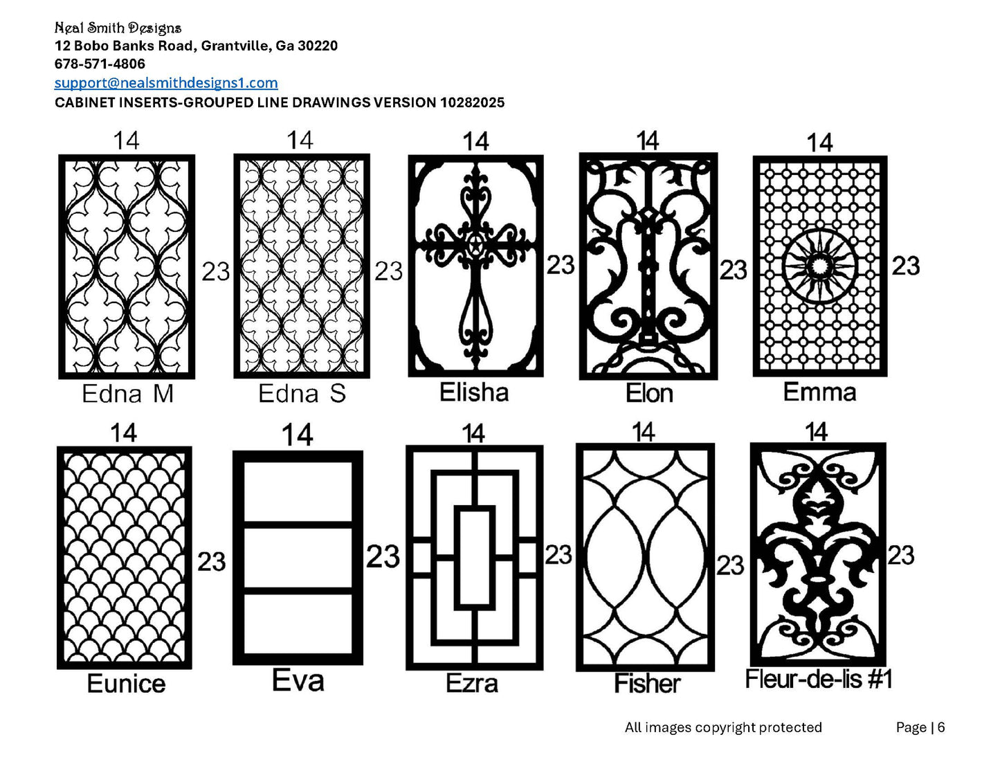 All Cabinet Door Insert Line Drawings