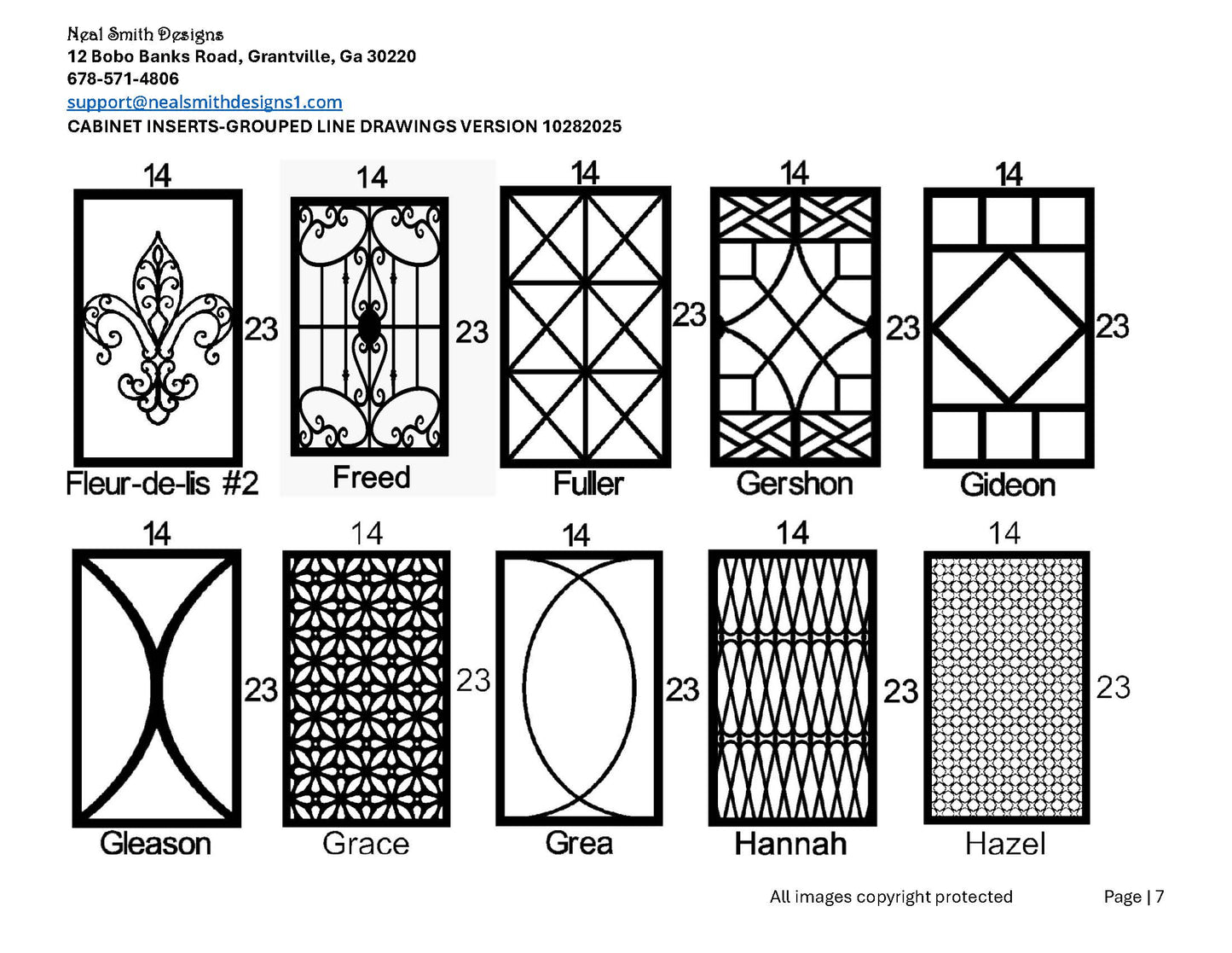 All Cabinet Door Insert Line Drawings