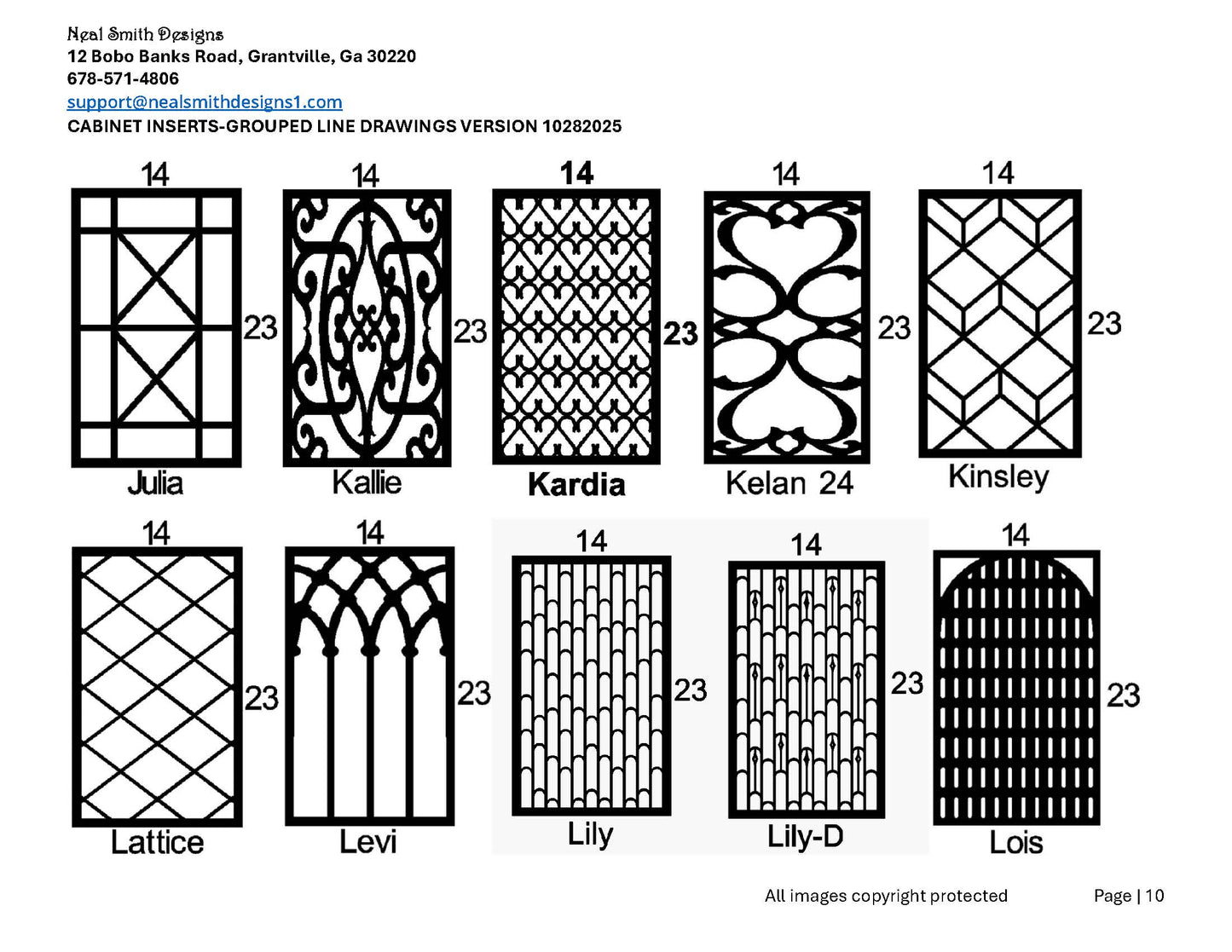 All Cabinet Door Insert Line Drawings