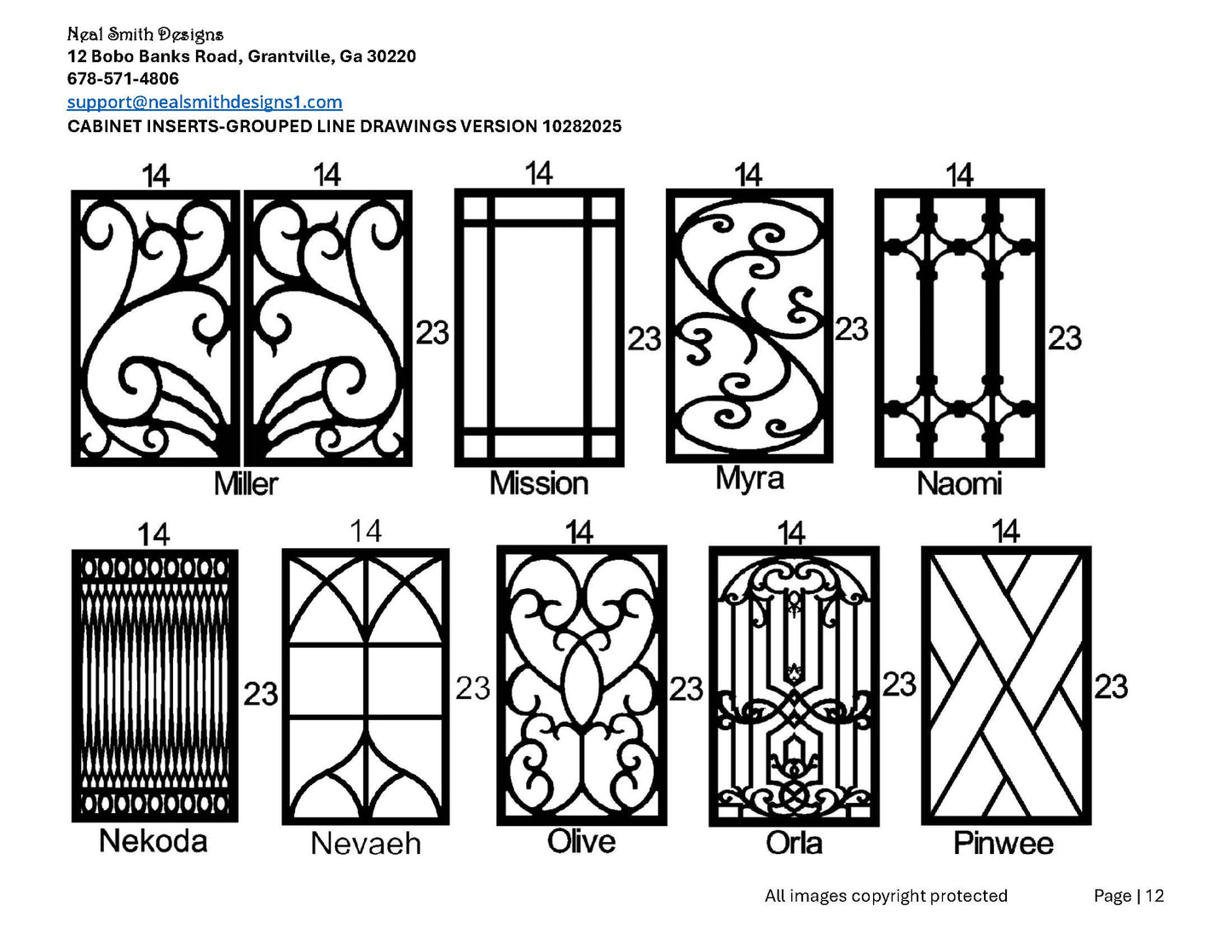 All Cabinet Door Insert Line Drawings
