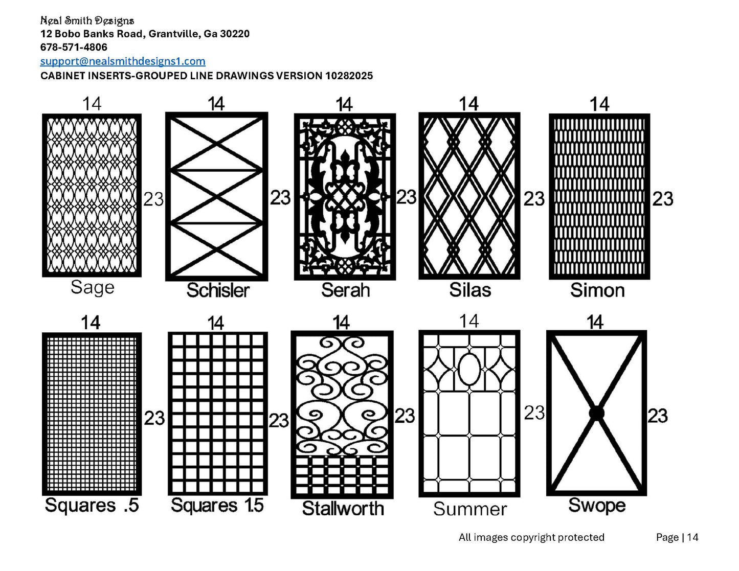 All Cabinet Door Insert Line Drawings