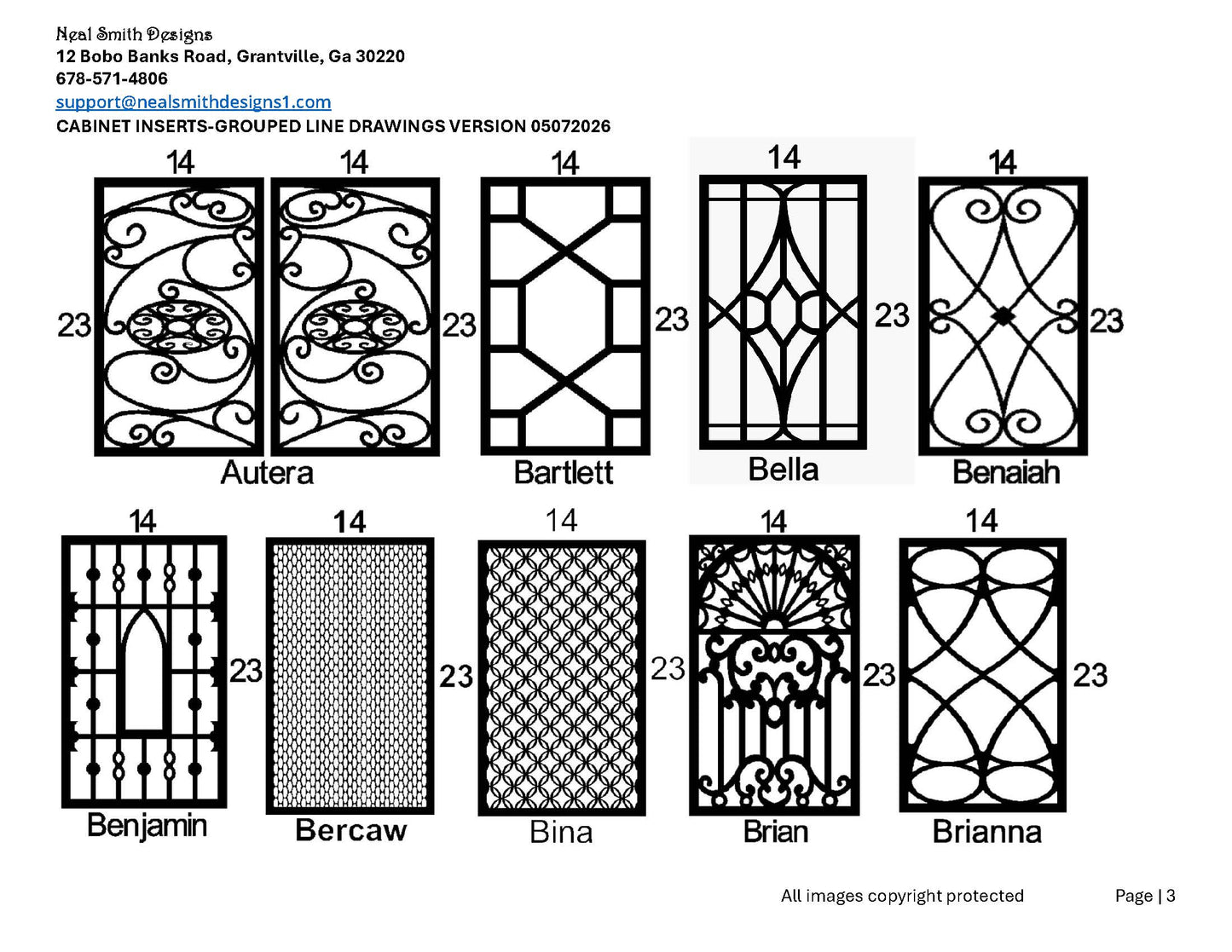 All Cabinet Door Insert Line Drawings
