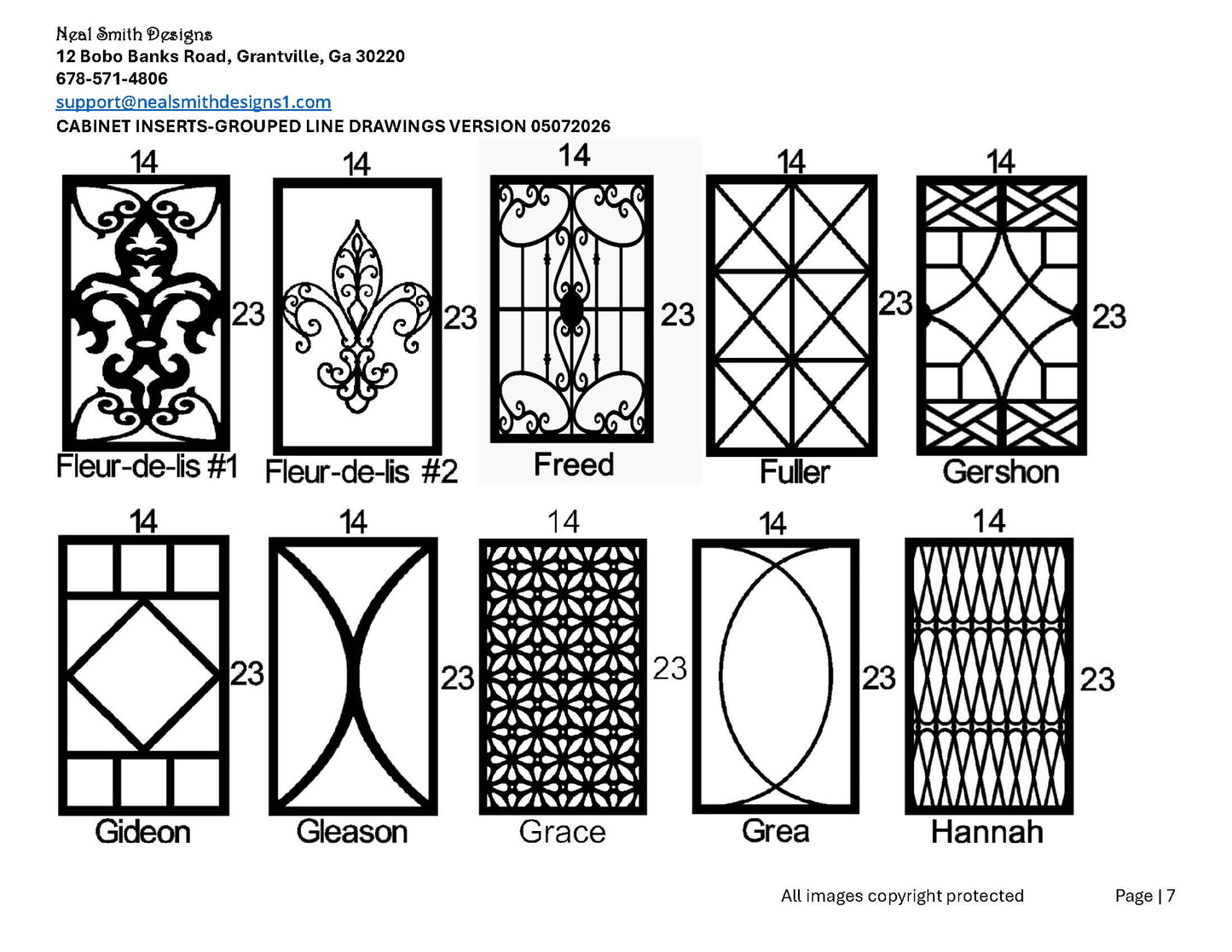 All Cabinet Door Insert Line Drawings