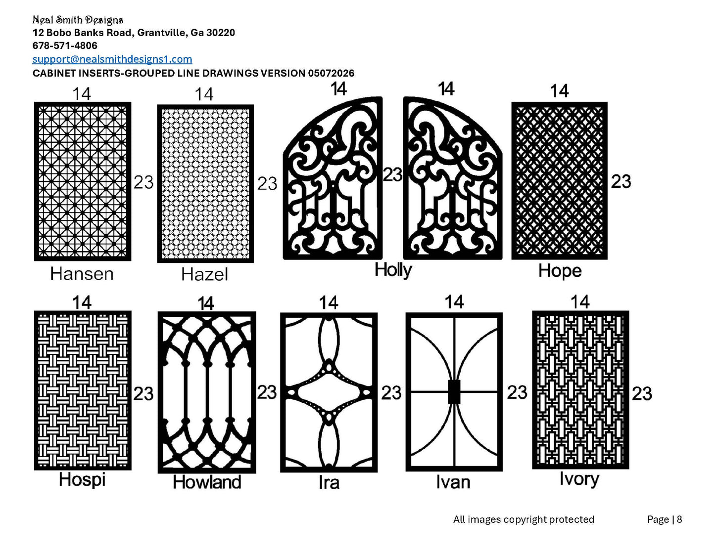 All Cabinet Door Insert Line Drawings