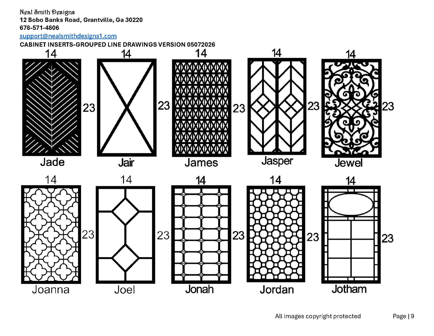 All Cabinet Door Insert Line Drawings