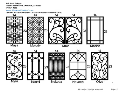 All Cabinet Door Insert Line Drawings