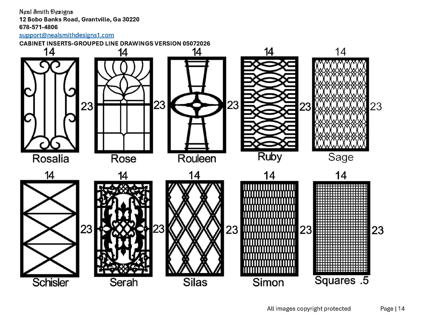 All Cabinet Door Insert Line Drawings