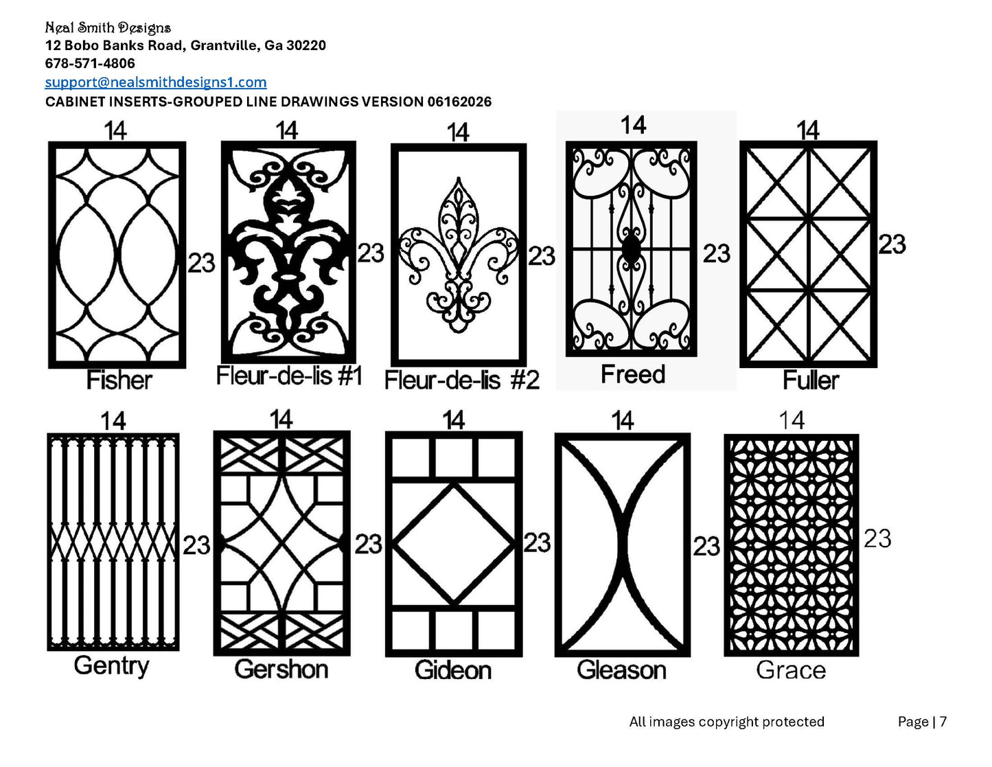 All Cabinet Door Insert Line Drawings