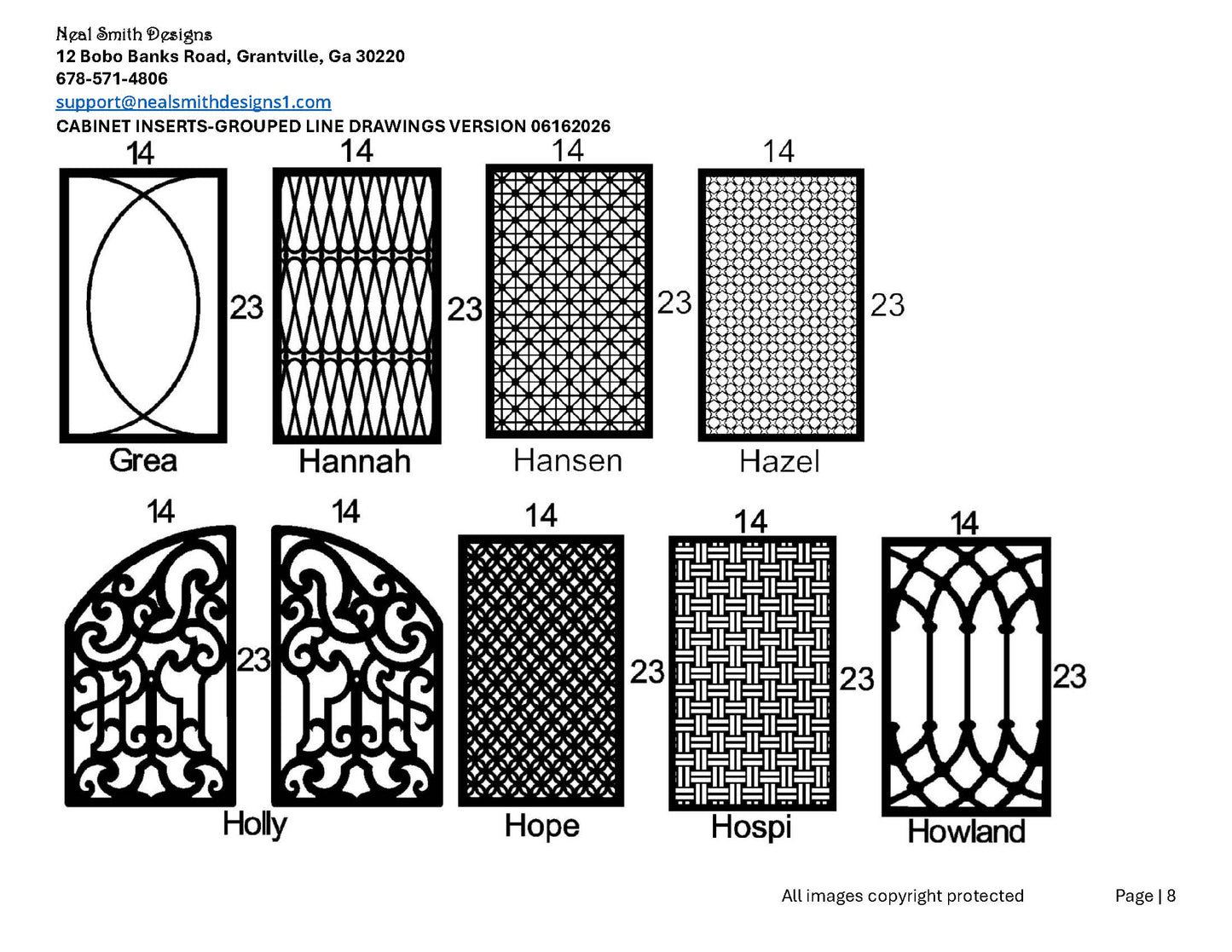 All Cabinet Door Insert Line Drawings