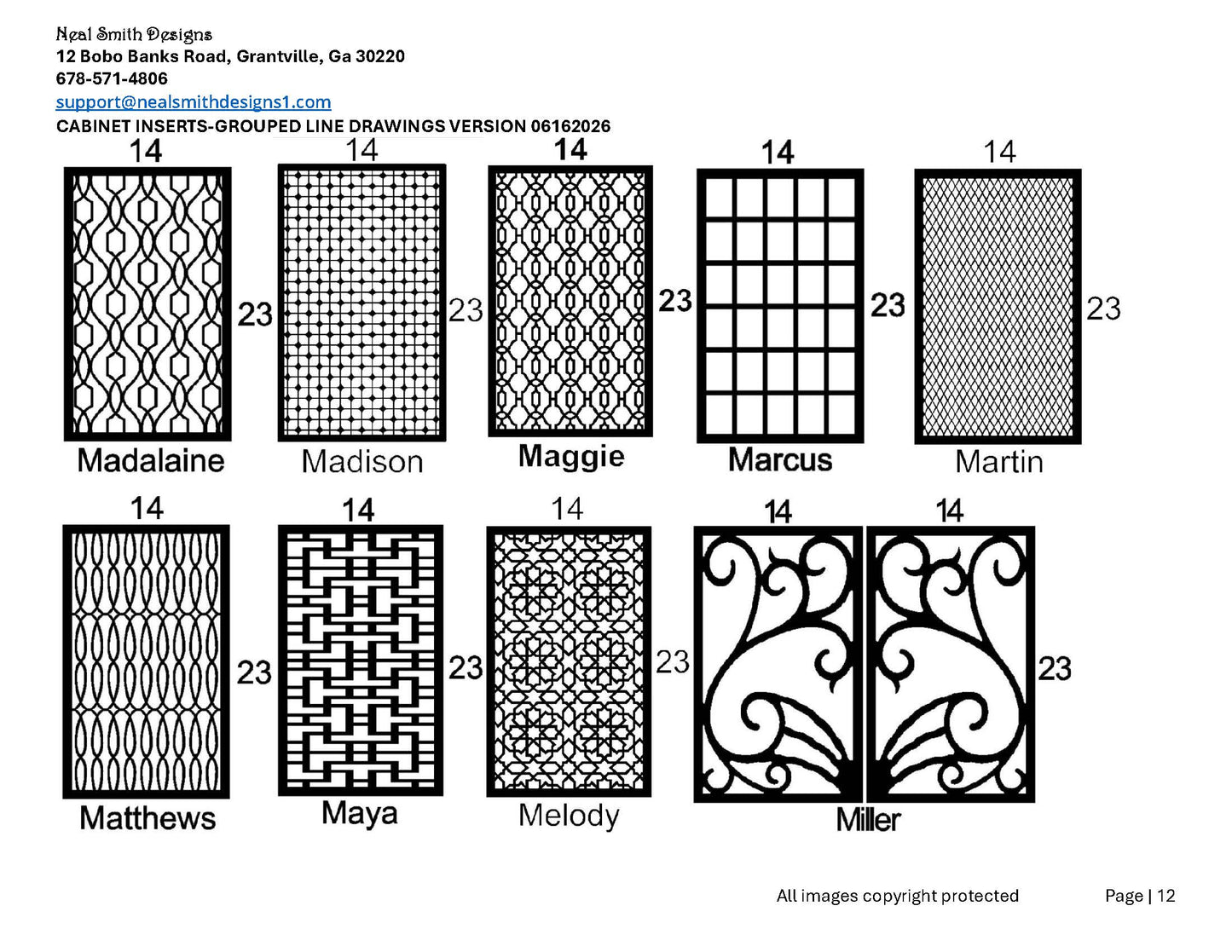 All Cabinet Door Insert Line Drawings