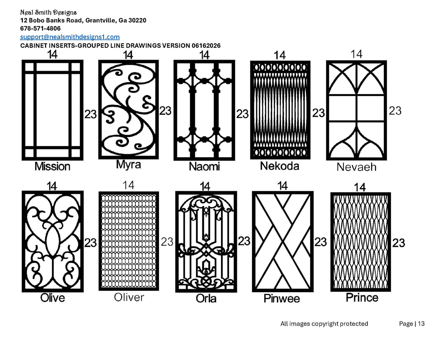 All Cabinet Door Insert Line Drawings