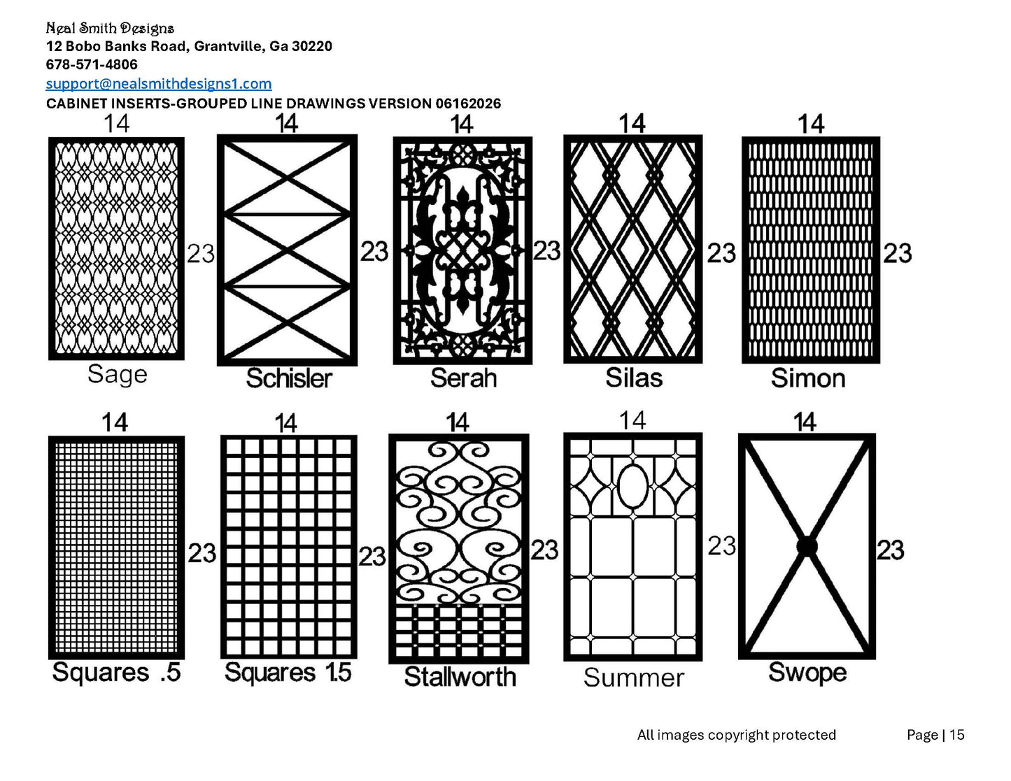 All Cabinet Door Insert Line Drawings