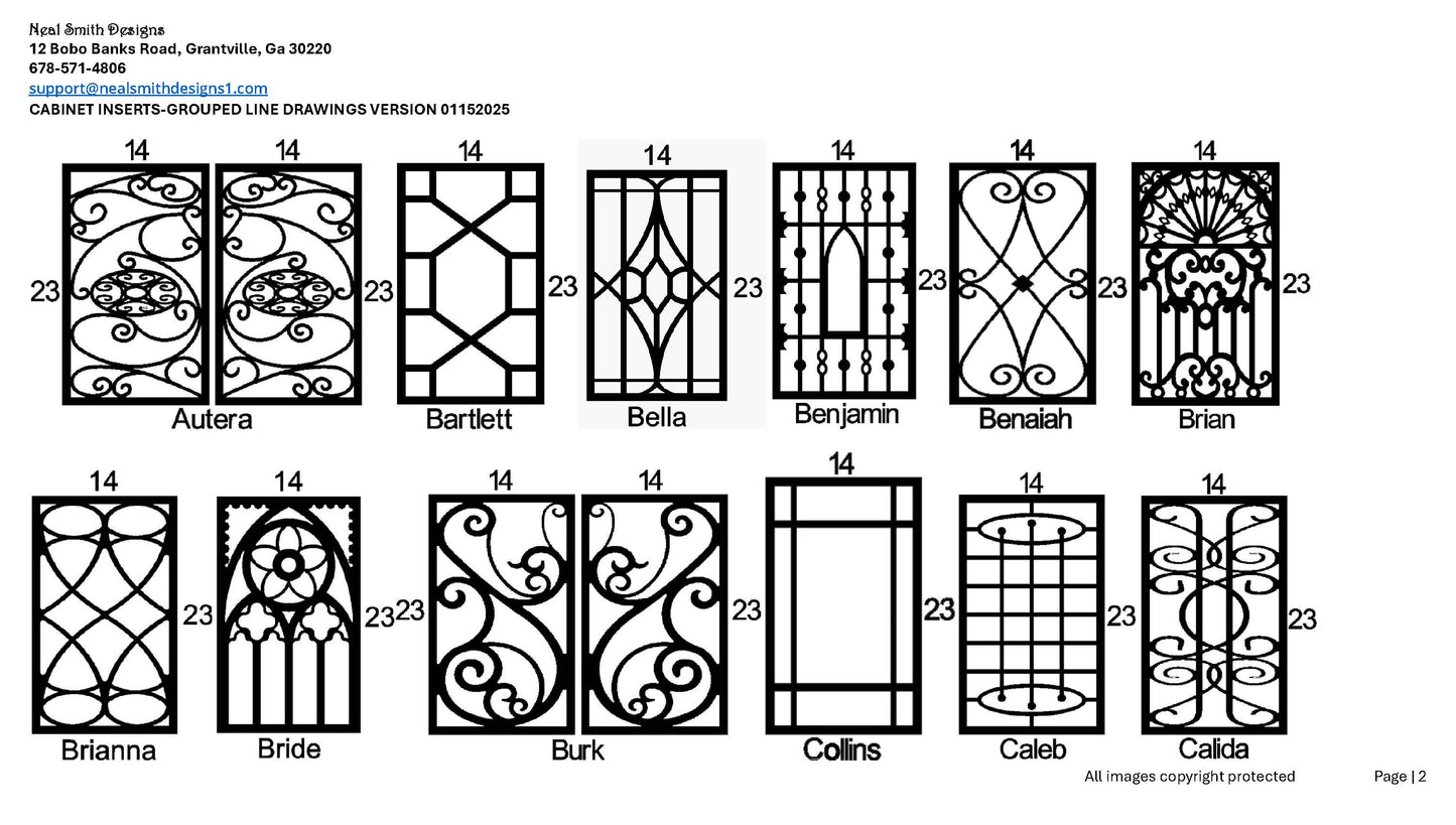 All Cabinet Door Insert Line Drawings