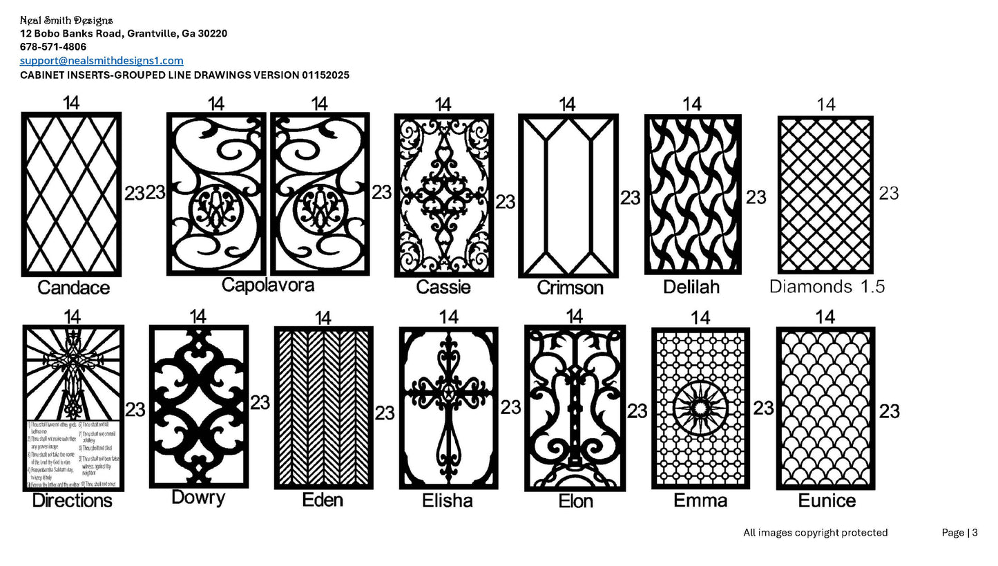 All Cabinet Door Insert Line Drawings