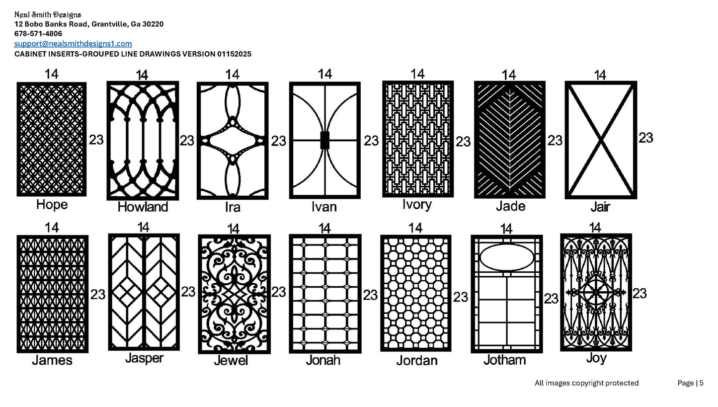 All Cabinet Door Insert Line Drawings