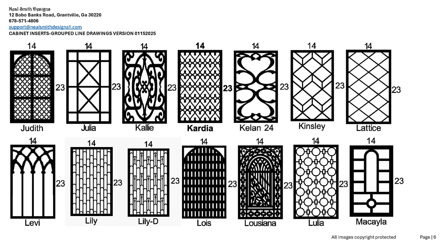 All Cabinet Door Insert Line Drawings