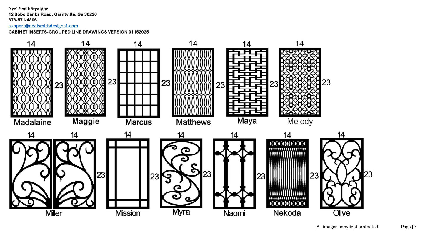 All Cabinet Door Insert Line Drawings