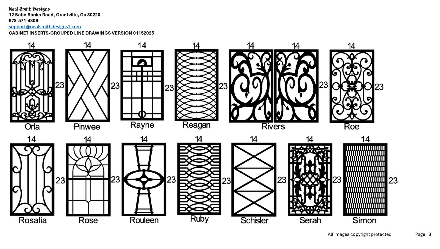 All Cabinet Door Insert Line Drawings