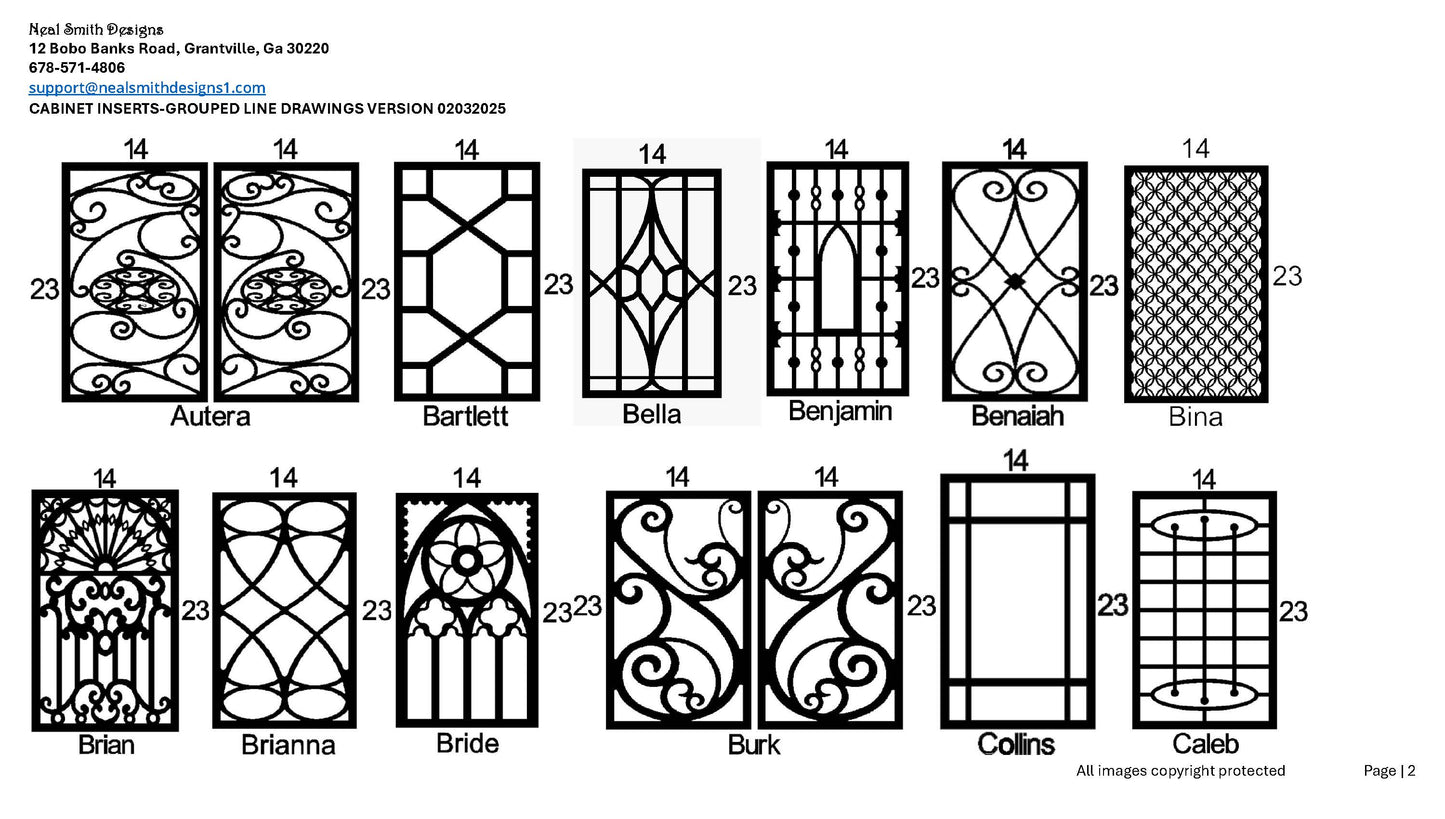 All Cabinet Door Insert Line Drawings