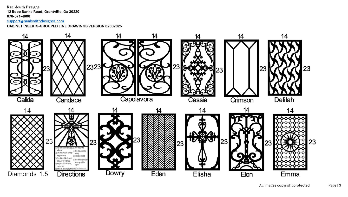 All Cabinet Door Insert Line Drawings