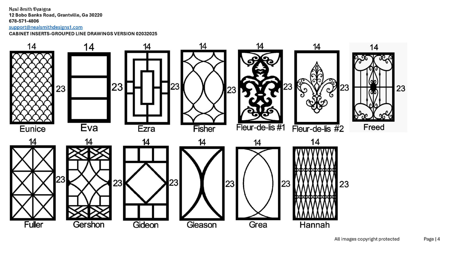 All Cabinet Door Insert Line Drawings