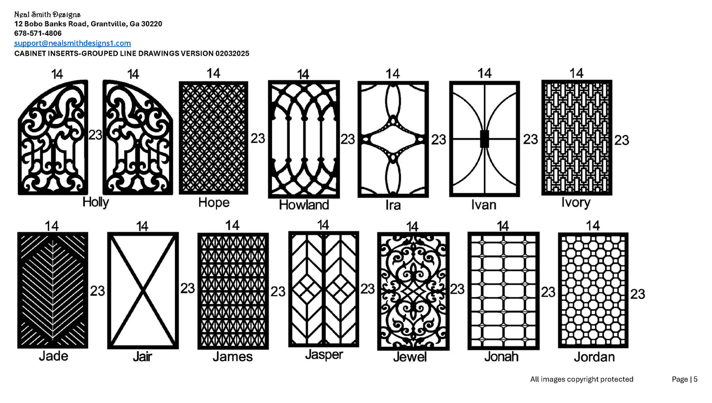 All Cabinet Door Insert Line Drawings