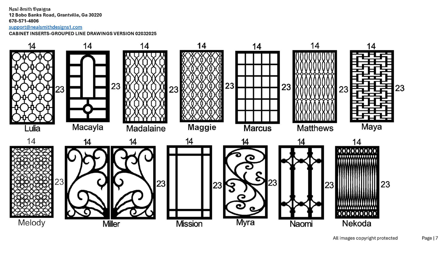 All Cabinet Door Insert Line Drawings