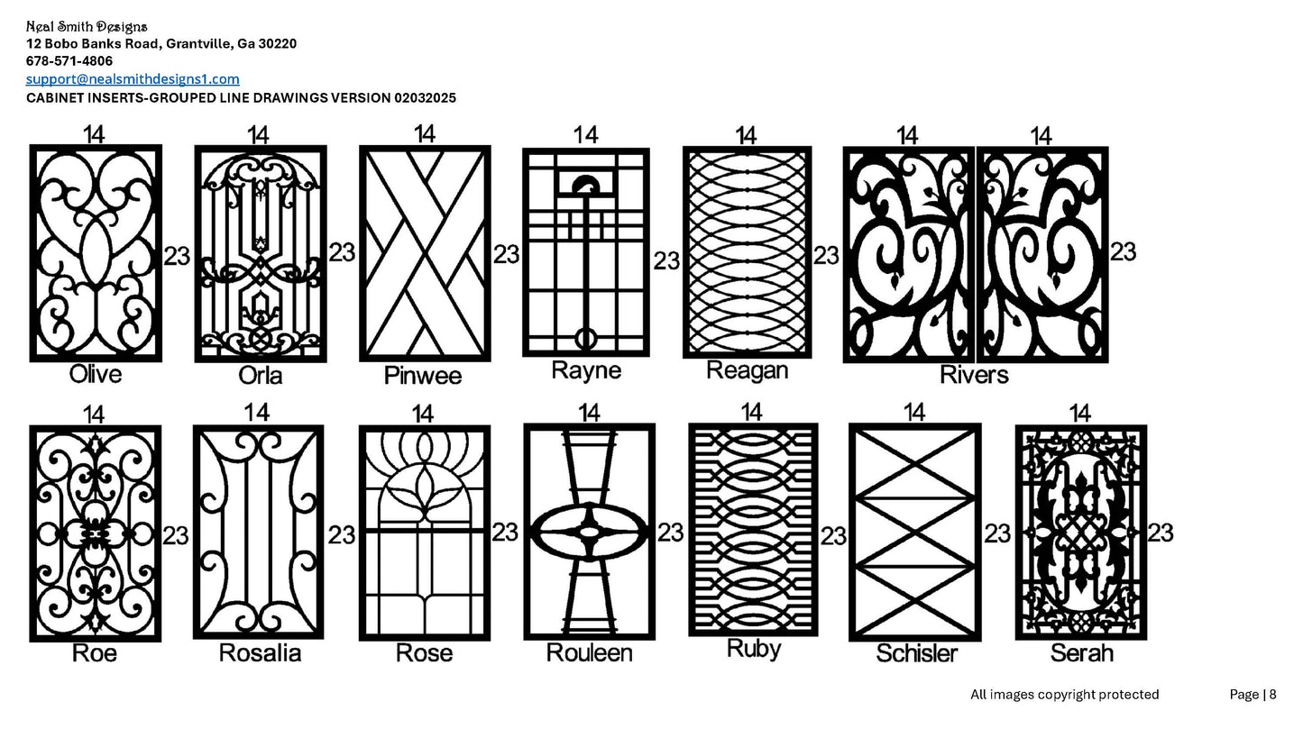 All Cabinet Door Insert Line Drawings