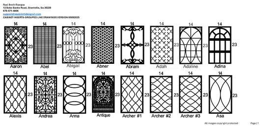 All Cabinet Door Insert Line Drawings