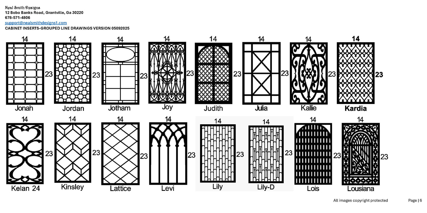 All Cabinet Door Insert Line Drawings