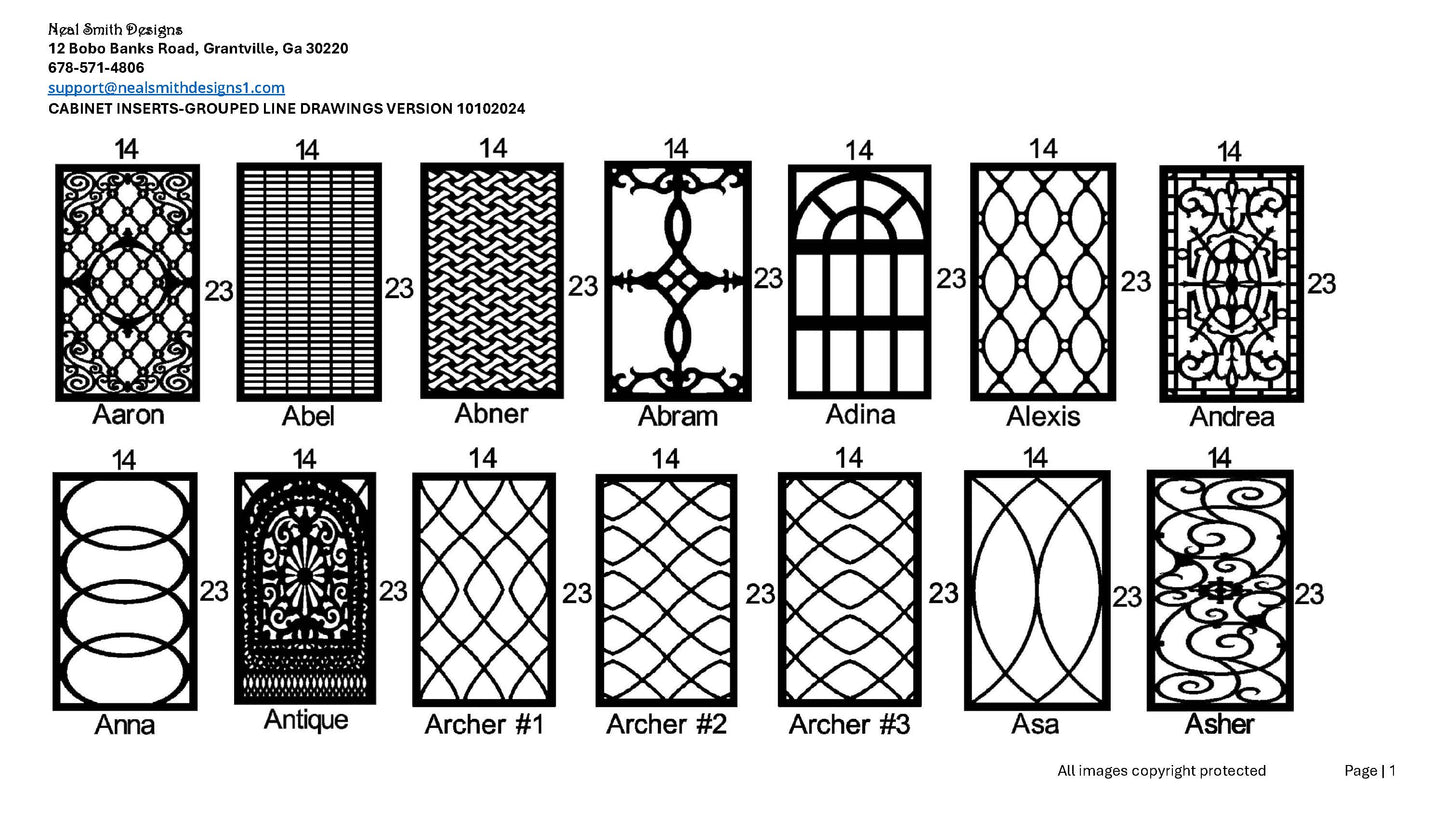 All Cabinet Door Insert Line Drawings