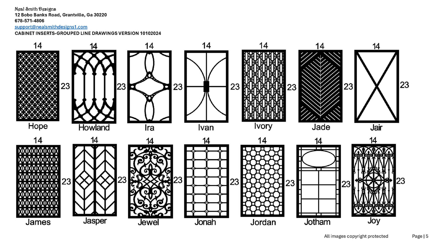 All Cabinet Door Insert Line Drawings