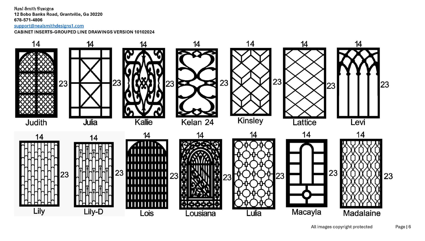 All Cabinet Door Insert Line Drawings