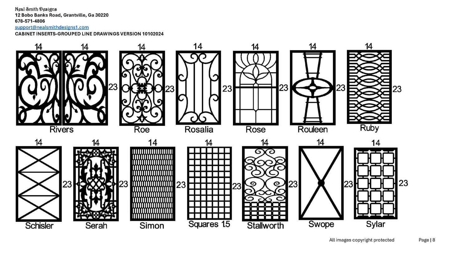 All Cabinet Door Insert Line Drawings