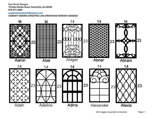 All Cabinet Door Insert Line Drawings