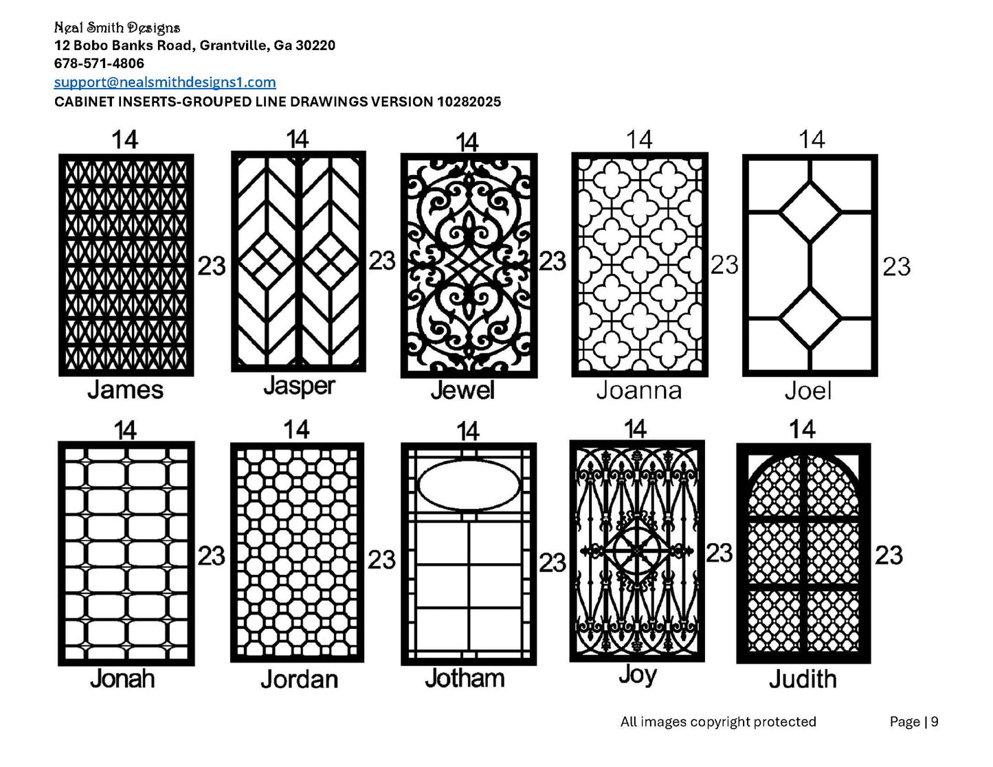 All Cabinet Door Insert Line Drawings