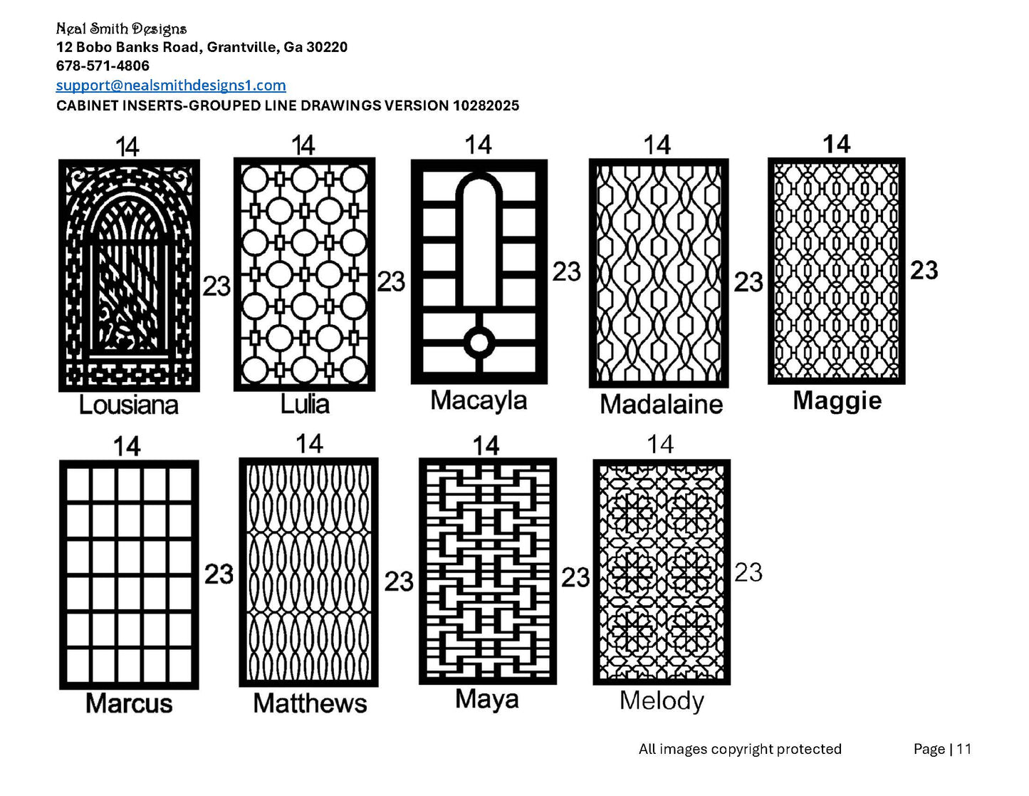 All Cabinet Door Insert Line Drawings